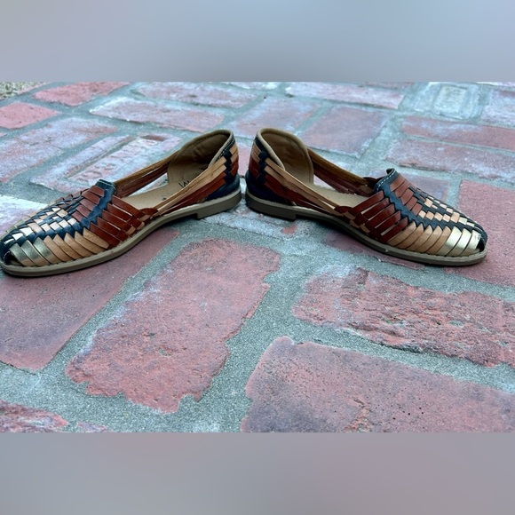Woven Huarache Leather Sandals Size 6 Tan Black Brown Gold EUC - Picture 5 of 7
